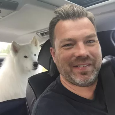 Jason Goodwin with his dog